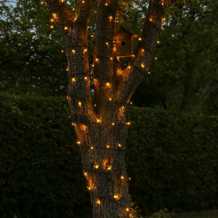 Instalatie de Craciun liniara Yoto, 24 m, din care 1 m cablu priza 220V, 300 LED, 8 jocuri de lumini, controler, fir negru, alb cald [3]