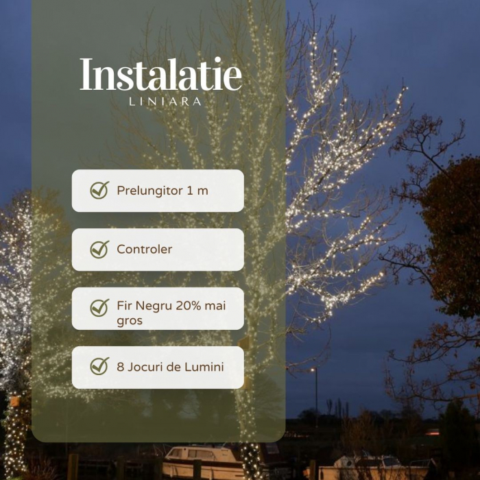 * LICHIDARE STOC * Instalatie de Craciun Liniara Yoto, 50 m, 1 m Prelungitor 220V, 498 LED, 8 Jocuri de Lumini, Controler, Fir Negru, Utilizare Interior/Exterior, Protectie anti-inghet, Fir Cupru, Alb [5]