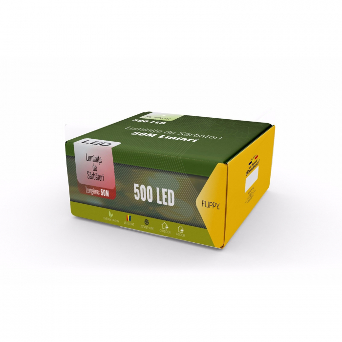 Instalatie de Craciun, Premium Flippy®, Tip Liniara / Sirag, 50 m, 500 LED-uri Mari, Alb Rece [3]