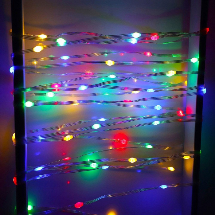 Instalatie de Craciun Yoto, liniara, cu 100 micro LED-uri, 10 m, 220V, conectare la retea, cu 8 jocuri de lumini, interior/exterior, fir transparent, multicolora [4]