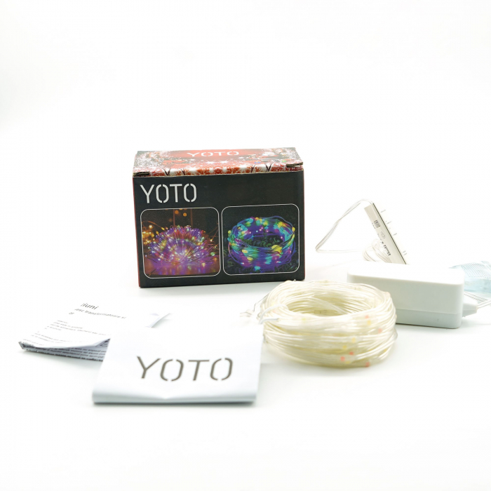 Instalatie de Craciun Yoto, liniara, cu 100 micro LED-uri, 10 m, 220V, conectare la retea, cu 8 jocuri de lumini, interior/exterior, fir transparent, multicolora [6]