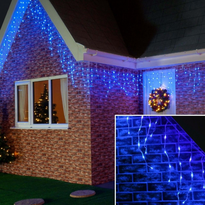 Instalatie exterioara tip franjuri V8 - albastru, interconectabila, 120 led, 5.5 x 0.6 m, fir alb [1]