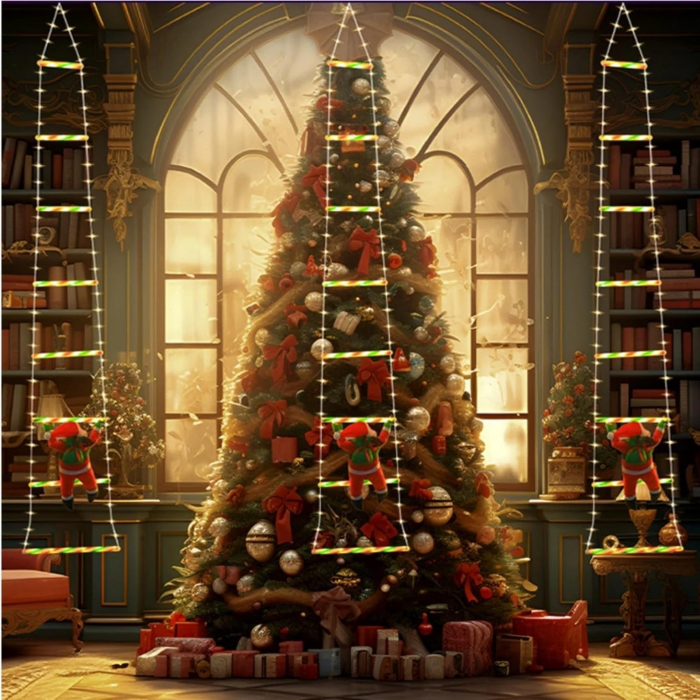 Instalatie LED de Craciun, Flippy, cu Accesorii, Lumina Calda, Lungime 1.5m, 8 Trepte, 120 de Luminite, 8 Moduri, Model Mos Craciun pe Scara, Multicolor [3]