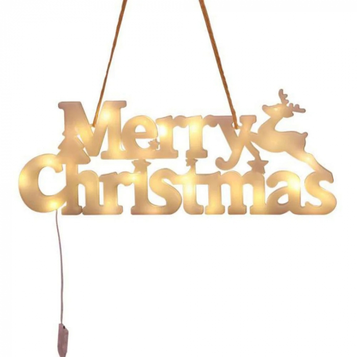 Instalatie LED de Craciun, Flippy, Litere 3D, Merry Christmas, Lumina Calda, 27.5 x 10.5 x 1.4 cm, Alb [1]