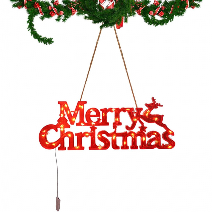 Instalatie LED de Craciun, Flippy, Litere 3D, Merry Christmas, Lumina Calda, 27.5 x 10.5 x 1.4 cm, Rosu [2]