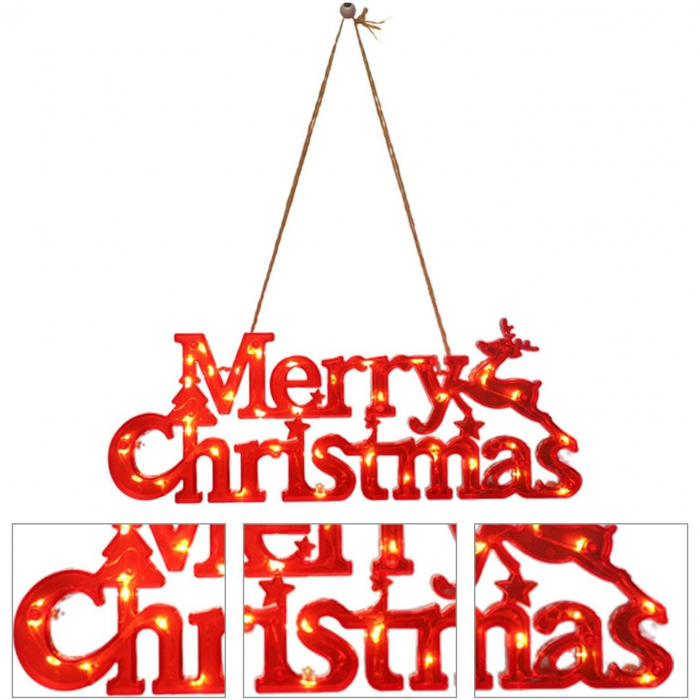 Instalatie LED de Craciun, Flippy, Litere 3D, Merry Christmas, Lumina Calda, 27.5 x 10.5 x 1.4 cm, Rosu [3]