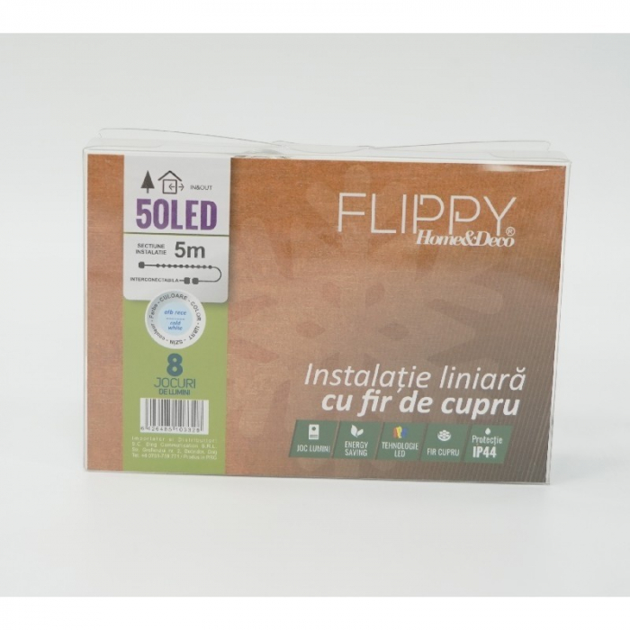Instalatie Liniara de Craciun, 15 m, 150 Led-uri, Alb Rece, 8 jocuri de lumini, Transformator, Interconectabila, Prelungitor 5 m inclus, Fir Cupru, Flippy [11]