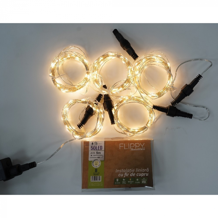 Instalatie Liniara de Craciun, 40 m, 400 LED-uri, Alb Cald, 8 jocuri de lumini, Transformator, Interconectabila, Prelungitor 3 m inclus, Fir Cupru, Flippy [11]