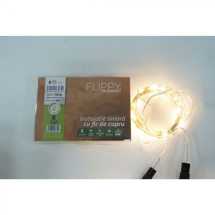 Instalatie Liniara de Craciun, 40 m, 400 LED-uri, Alb Cald, 8 jocuri de lumini, Transformator, Interconectabila, Prelungitor 3 m inclus, Fir Cupru, Flippy [4]