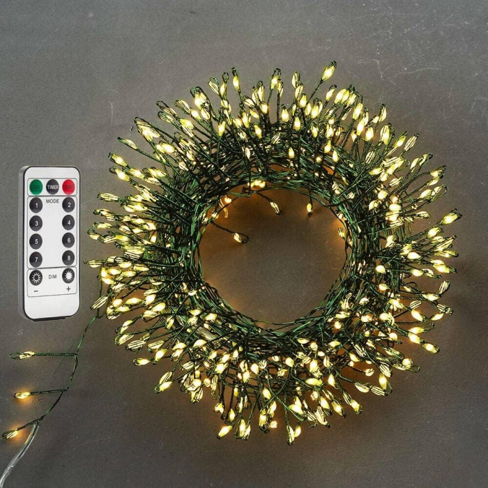 Instalatie Liniara tip Cluster USB cu Telecomanda, 8 Jocuri de Lumini, 6 M, 200 LED-uri, Alb Cald [1]