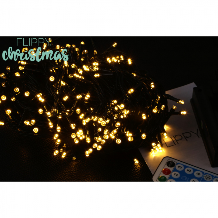 Instalatie luminoasa de Craciun cu LED, 300 LED-uri, 32 metri lungime, 8 programe, interior/exterior, incarcare solara, alb cald, Flippy [7]