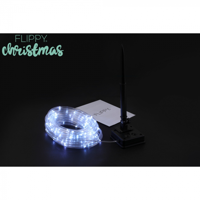 Instalatie luminoasa de Craciun tip furtun luminos, 100 LED-uri, 12 metri lungime, 8 programe, 2 metri prelungitor, sarma din cupru, incarcare solara, alb rece, Flippy [2]