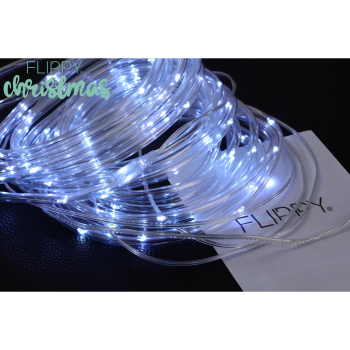 Instalatie luminoasa de Craciun tip furtun luminos, 100 LED-uri, 12 metri lungime, 8 programe, 2 metri prelungitor, sarma din cupru, incarcare solara, alb rece, Flippy [5]