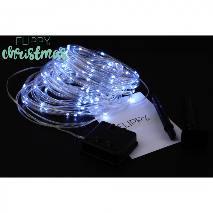 * LICHIDARE STOC * Instalatie luminoasa de Craciun tip furtun luminos, 100 LED-uri, 12 metri lungime, 8 programe, 2 metri prelungitor, sarma din cupru, incarcare solara, alb rece, Flippy - [3]