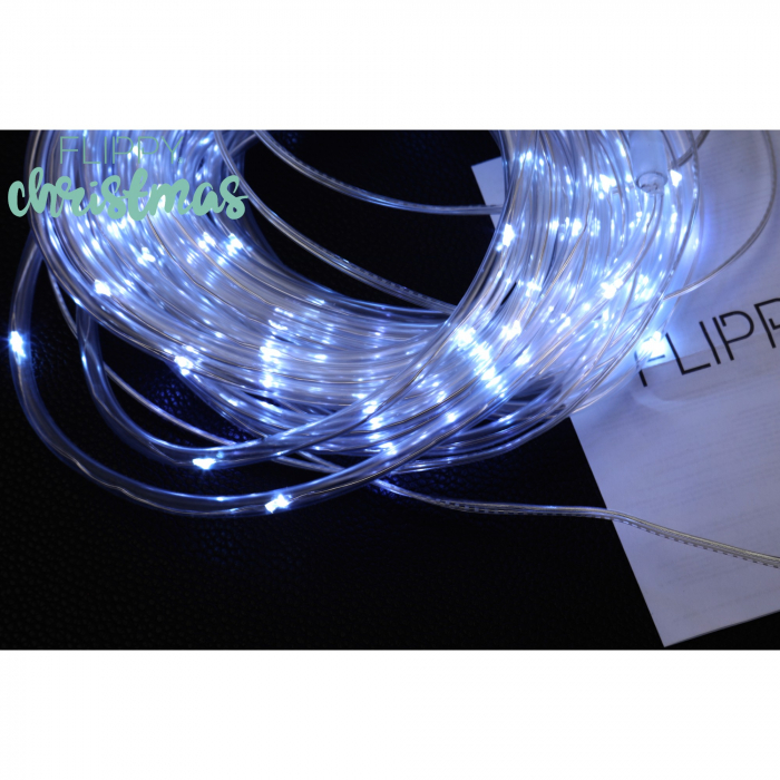 Instalatie luminoasa de Craciun tip furtun luminos, 100 LED-uri, 12 metri lungime, 8 programe, 2 metri prelungitor, sarma din cupru, incarcare solara, alb rece, Flippy [7]