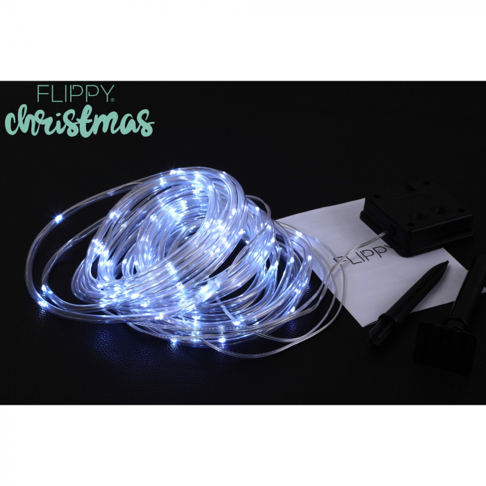 Instalatie luminoasa de Craciun tip furtun luminos, 100 LED-uri, 12 metri lungime, 8 programe, 2 metri prelungitor, sarma din cupru, incarcare solara, alb rece, Flippy [4]