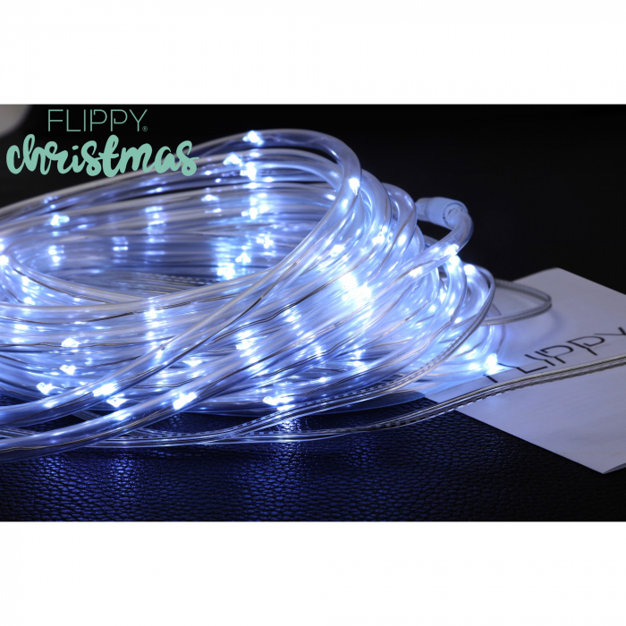 * LICHIDARE STOC * Instalatie luminoasa de Craciun tip furtun luminos, 100 LED-uri, 12 metri lungime, 8 programe, 2 metri prelungitor, sarma din cupru, incarcare solara, alb rece, Flippy - [9]