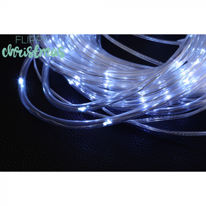 Instalatie luminoasa de Craciun tip furtun luminos, 100 LED-uri, 12 metri lungime, 8 programe, 2 metri prelungitor, sarma din cupru, incarcare solara, alb rece, Flippy [8]