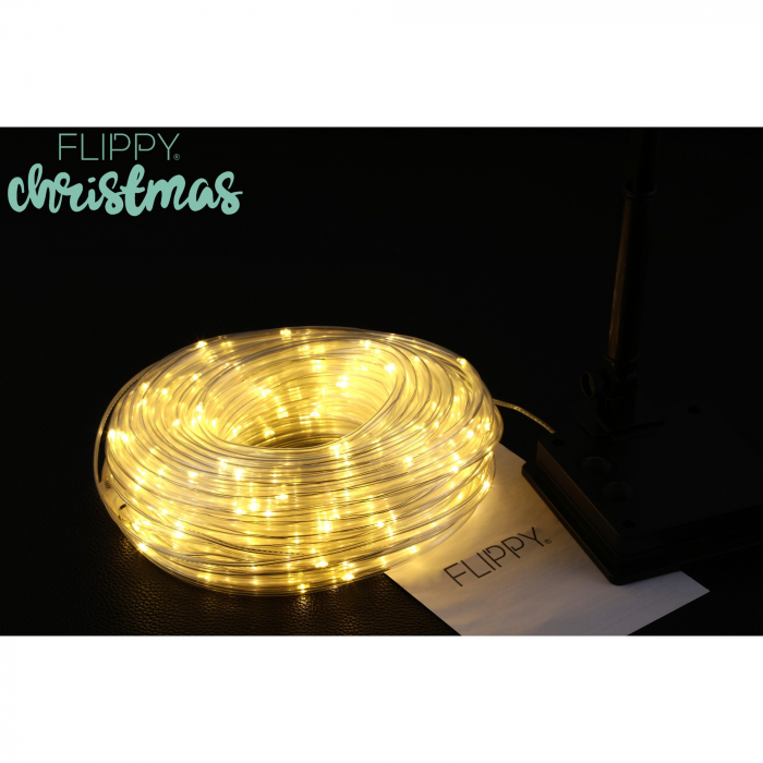 Instalatie luminoasa de Craciun tip furtun luminos, 300 LED-uri, 32 metri lungime, 8 programe, 2 metri prelungitor, sarma din cupru, incarcare solara, alb cald, Flippy [8]