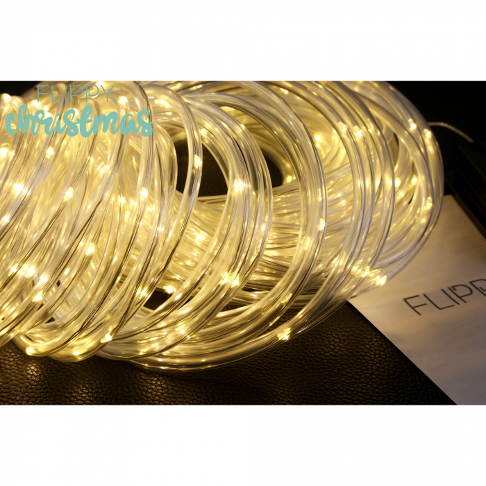 Instalatie luminoasa de Craciun tip furtun luminos, 300 LED-uri, 32 metri lungime, 8 programe, 2 metri prelungitor, sarma din cupru, incarcare solara, alb cald, Flippy [6]