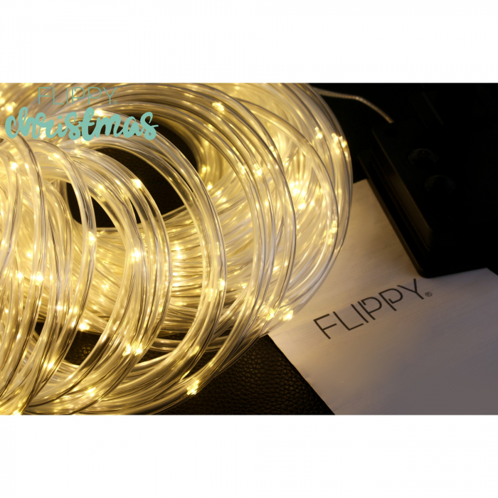 Instalatie luminoasa de Craciun tip furtun luminos, 300 LED-uri, 32 metri lungime, 8 programe, 2 metri prelungitor, sarma din cupru, incarcare solara, alb cald, Flippy [5]