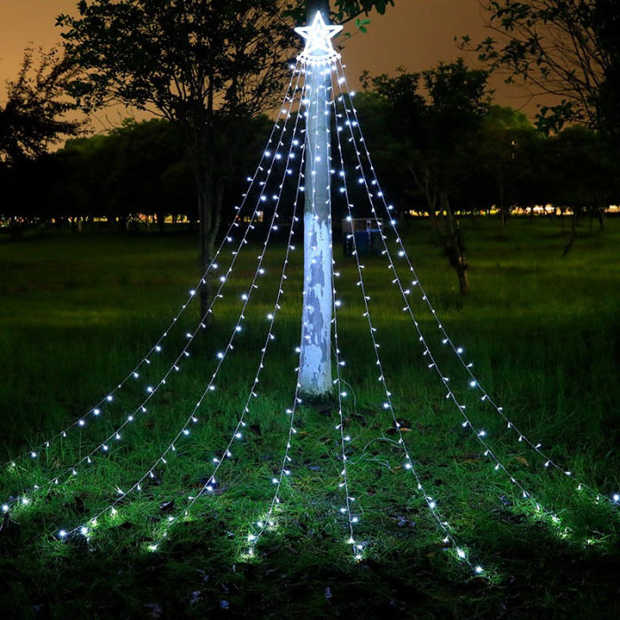 Instalatie Luminoasa Tip Perdea pentru Pomul de Craciun, cu Stea Luminoasa, 350 LED-uri, conectare la retea, pentru interior/exterior, lumina calda, Tree Dazzler [1]