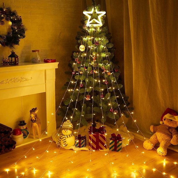 Instalatie luminoasa tip perdea pentru pomul de Craciun, cu stea luminoasa, 350 LED-uri, conectare retea, interior/exterior, lumina calda, Tree Dazzler [3]