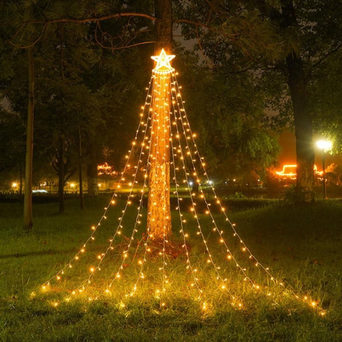 Instalatie luminoasa tip perdea pentru pomul de Craciun, cu stea luminoasa, 350 LED-uri, conectare retea, interior/exterior, lumina calda, Tree Dazzler [1]