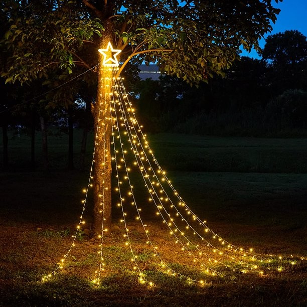 Instalatie luminoasa tip perdea pentru pomul de Craciun, cu stea luminoasa, 350 LED-uri, conectare retea, interior/exterior, lumina calda, Tree Dazzler [2]