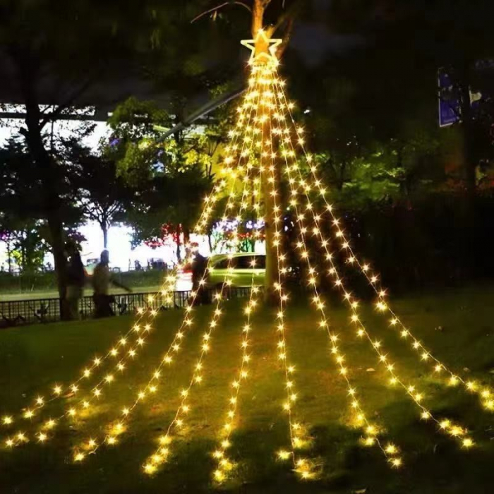 Instalatie luminoasa tip perdea pentru pomul de Craciun, cu stea luminoasa, 350 LED-uri, incarcare solara, interior/exterior, lumina calda, Tree Dazzler [4]