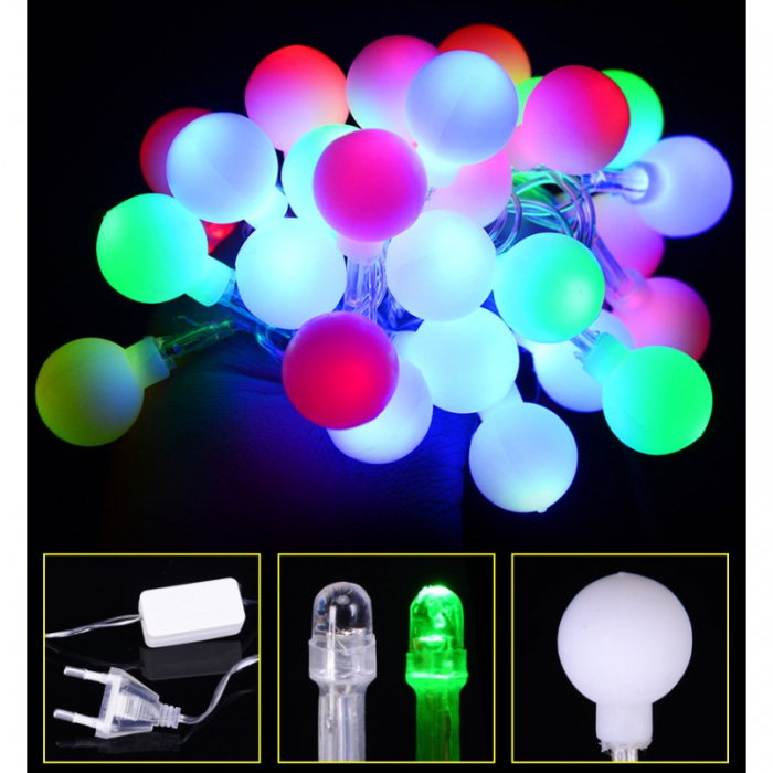 Instalatie sfere brad Craciun Flippy, 4 metri, 30 LEd-uri, alimentare la retea, fir transparent, multicolora [4]