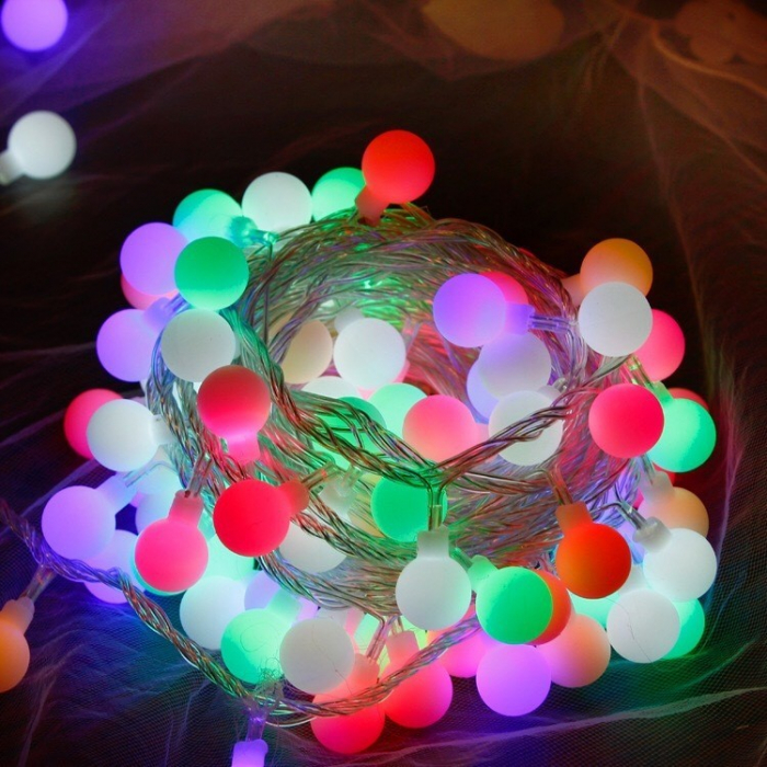 Instalatie sfere brad Craciun Flippy, 4 metri, 30 LEd-uri, alimentare la retea, fir transparent, multicolora [6]