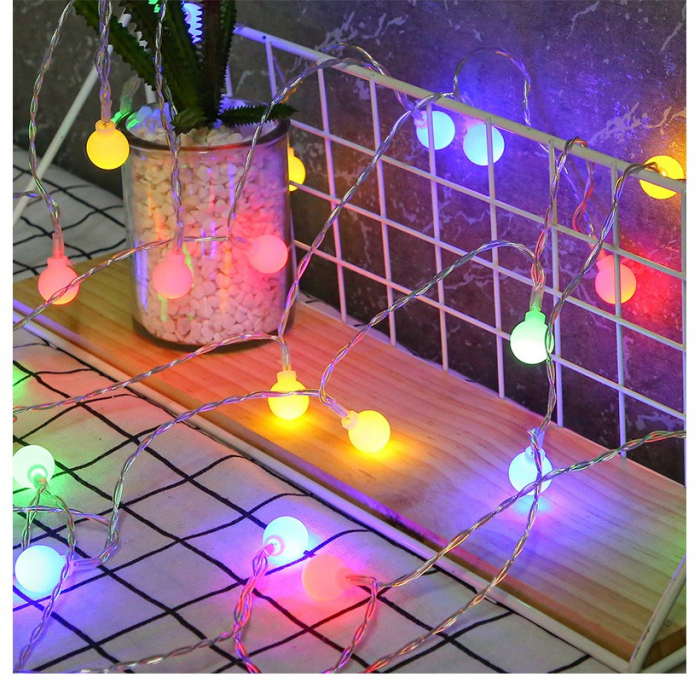 Instalatie sfere brad Craciun Flippy, 4 metri, 30 LEd-uri, alimentare la retea, fir transparent, multicolora [1]