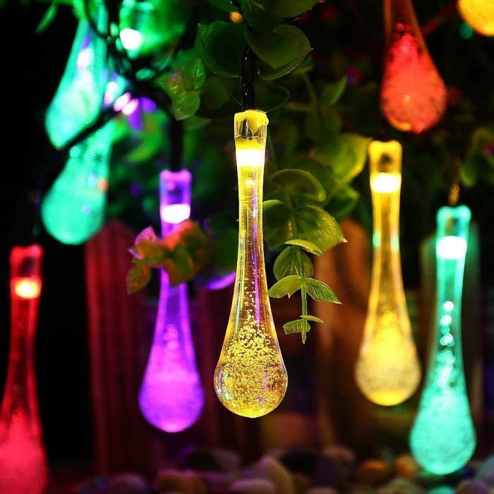 Instalatie Solara 4 m, 28 Led-uri cu Ornament tip picatura de apa, Liniara, 600 mAh, Fir negru, Interior, Exterior, Multicolor [5]