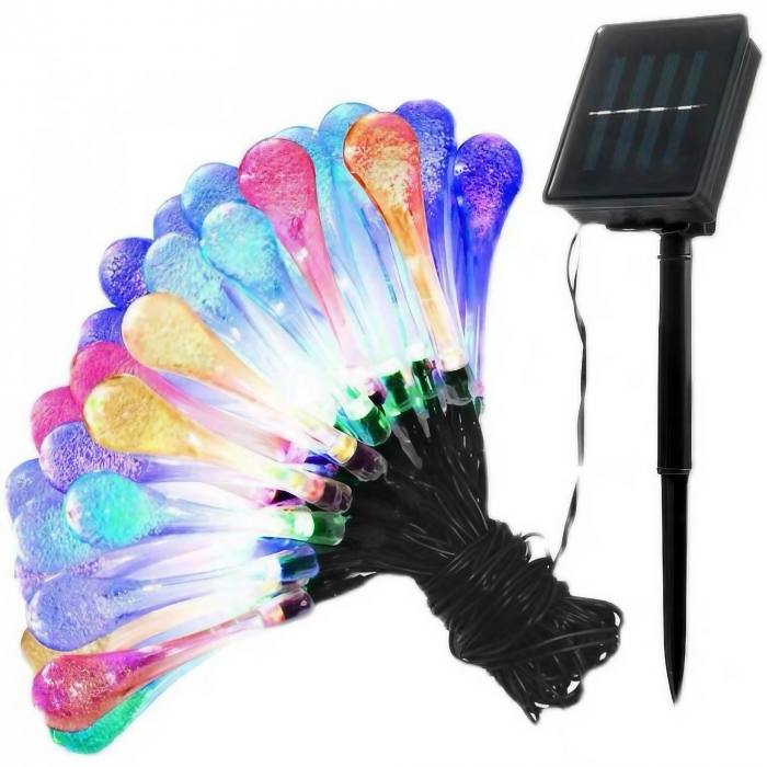 Instalatie Solara 4 m, 28 Led-uri cu Ornament tip picatura de apa, Liniara, 600 mAh, Fir negru, Interior, Exterior, Multicolor [1]