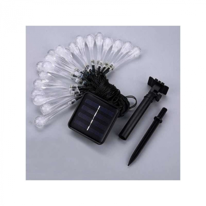 Lichidare de stoc Instalatie Solara 6 m, 28 Led-uri cu Ornament tip picatura de apa, Liniara, Fir negru, Alb Rece [4]