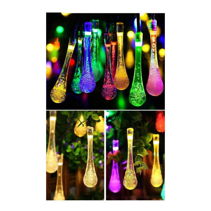 Instalatie Solara 6 m, 28 Led-uri cu Ornament tip picatura de apa, Liniara, Fir negru, Multicolor [5]