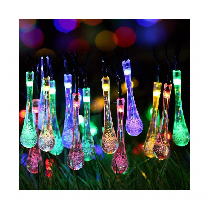 Instalatie Solara 6 m, 28 Led-uri cu Ornament tip picatura de apa, Liniara, Fir negru, Multicolor [4]