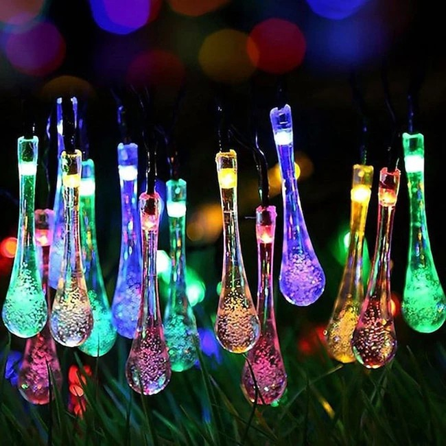 Instalatie Solara 6 m, 28 Led-uri cu Ornament tip picatura de apa, Liniara, Fir negru, Multicolor [2]