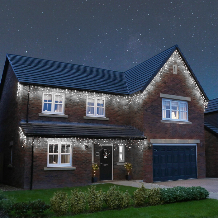 Instalatie Solara Craciun Turturi, IP44, 5 m, 143 Led-uri, Perdea Franjurata, Alb rece, 8 jocuri de lumini, cu Telecomanda, 31V, 500 mAh, Acumulator de 2400 mAh, Exterior, Prelungitor 5 m inclus, Fir  [3]