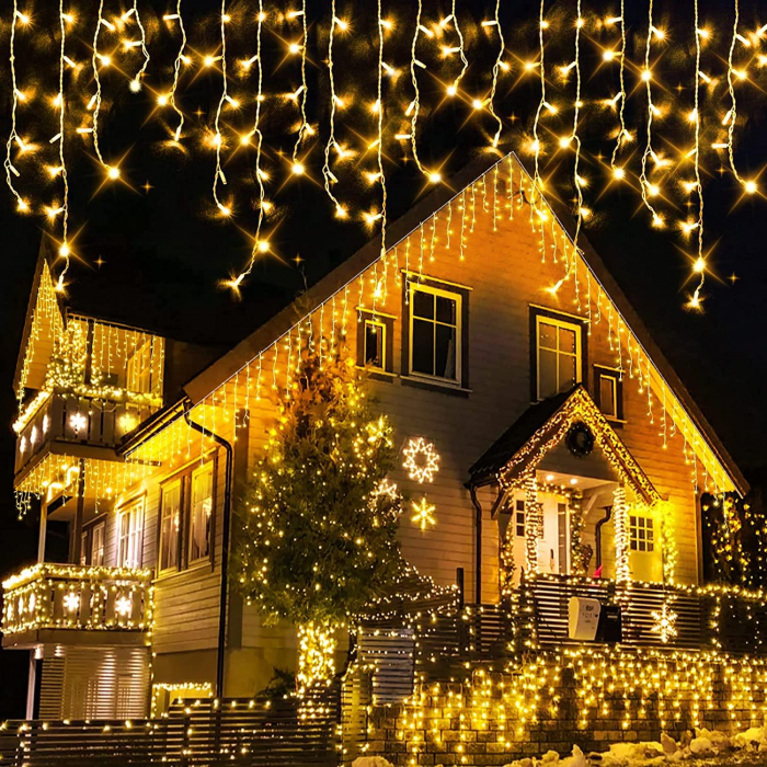 Instalatie tip franjuri cu 8 jocuri de lumini - alb cald, interconectabila, 500 led 20 m x 0.6 m [1]