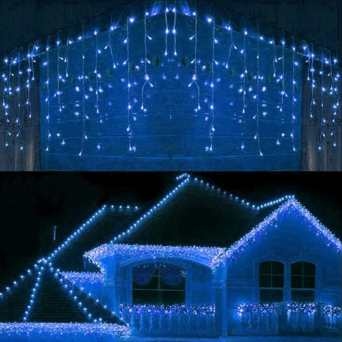 Instalatie tip franjuri cu 8 jocuri de lumini - albastru, interconectabila, 500 led 20 m x 0.6 m [1]
