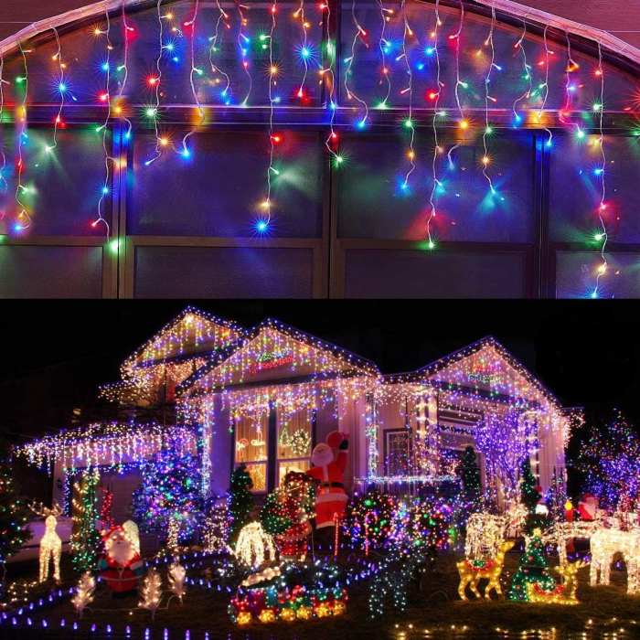 Instalatie tip franjuri cu 8 jocuri de lumini - multicolor, interconectabila, 500 led 20 m x 0.6 m [1]