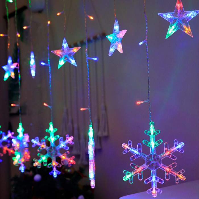 Instalatie tip ghirlanda fulgi cu stele luminoase  3 x 1 m, interconectabila, multicolor [1]
