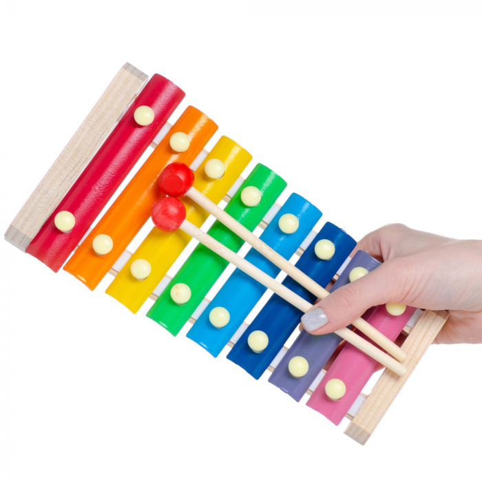 Instrument Muzical Xilofon , din Lemn, 8 Note Muzicale, 2 Bete de Percutie, 4-6 Ani, Multicolor [7]
