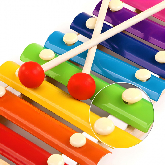 * LICHIDARE STOC * Instrument Muzical Xilofon Flippy, din Lemn, 8 Note Muzicale, 2 Bete de Percutie, 4-6 Ani, Multicolor - [8]