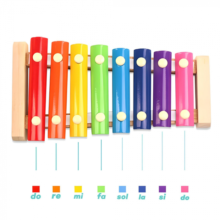 * LICHIDARE STOC * Instrument Muzical Xilofon Flippy, din Lemn, 8 Note Muzicale, 2 Bete de Percutie, 4-6 Ani, Multicolor - [9]