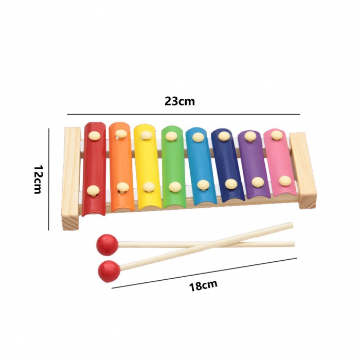 Instrument Muzical Xilofon Flippy, din Lemn, 8 Note Muzicale, 2 Bete de Percutie, 4-6 Ani, Multicolor [12]