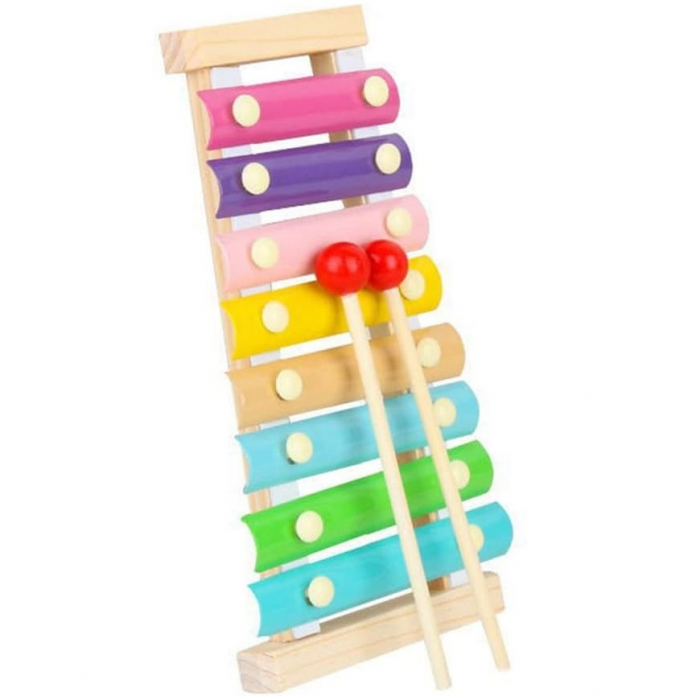 Instrument Muzical Xilofon Flippy, din Lemn, 8 Note Muzicale, 2 Bete de Percutie, 4-6 Ani, Multicolor Pastel [3]