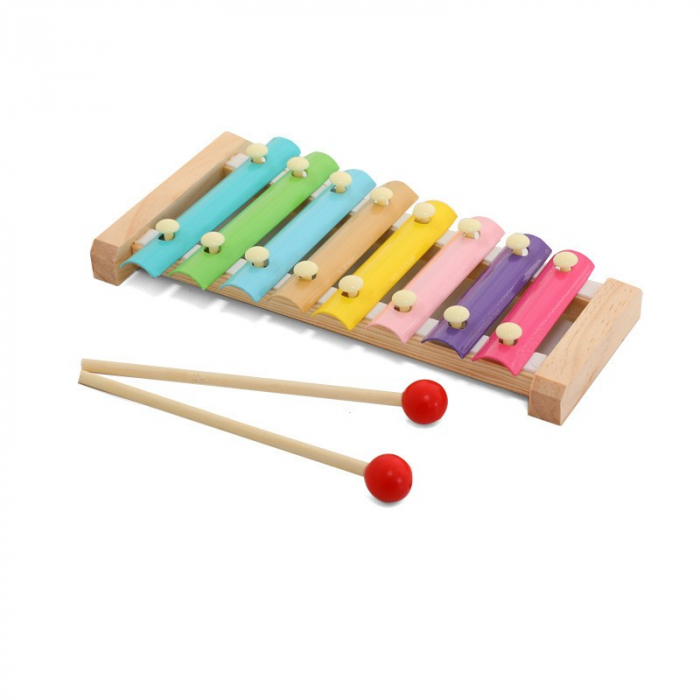 Instrument Muzical Xilofon Flippy, din Lemn, 8 Note Muzicale, 2 Bete de Percutie, 4-6 Ani, Multicolor Pastel [8]